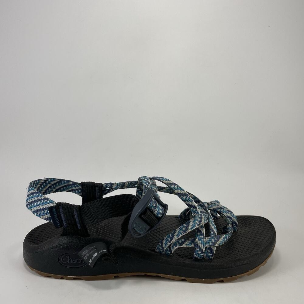 Chaco Z/Cloud 2 Sandals Black Blue Teal Striped Toe Loop Strap Womens Size 8